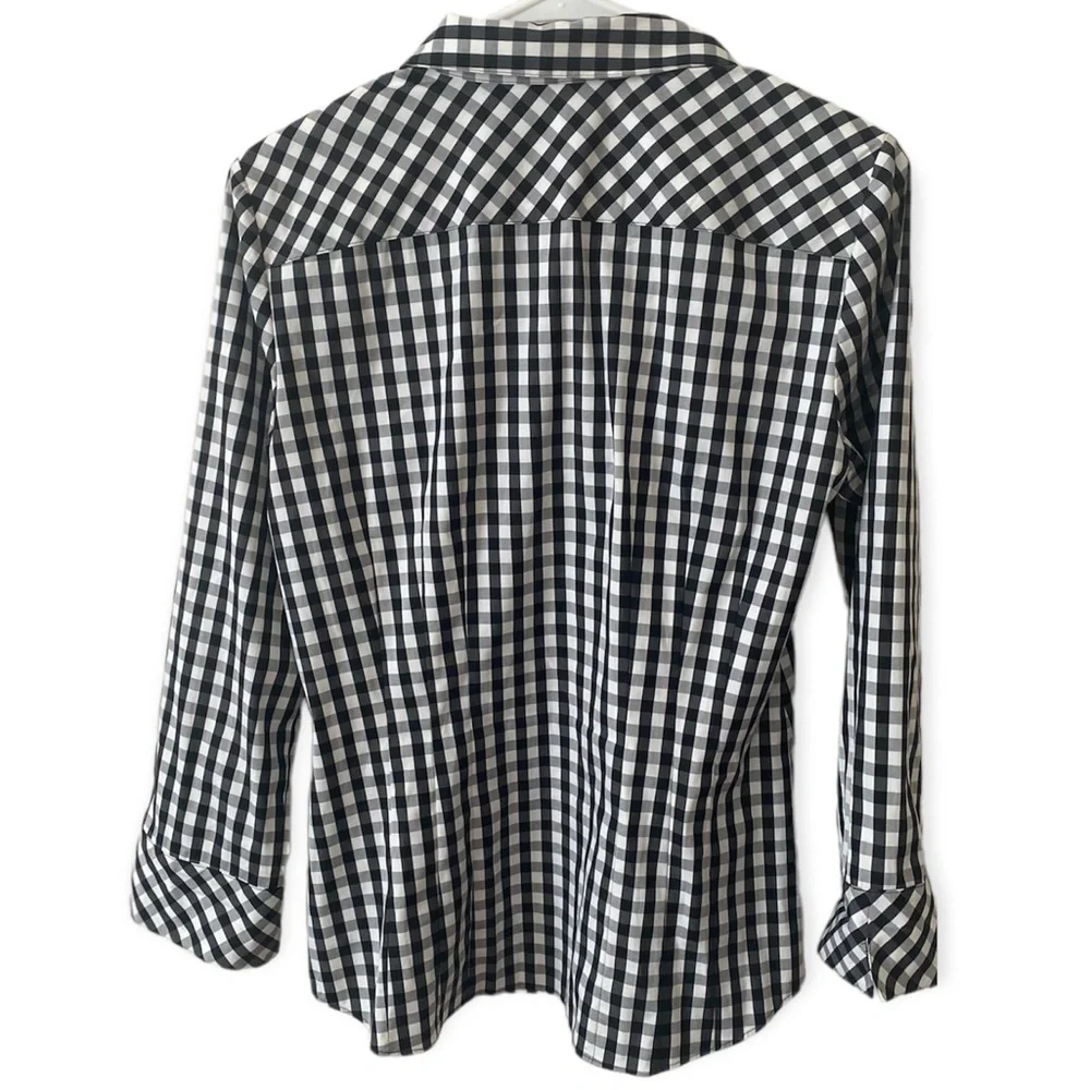 Lafayette 148 New York Black & White Gingham Button-Down Shirt - Picture 4 of 7